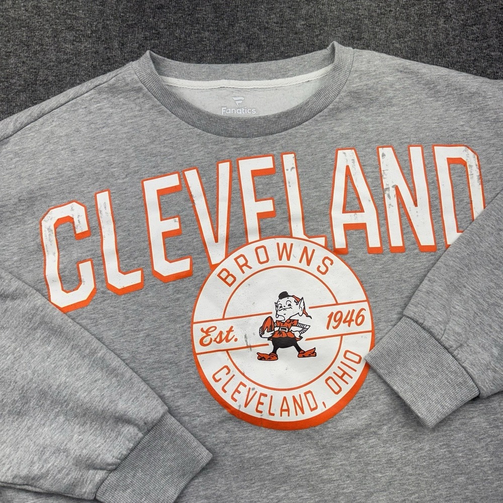 Cleveland‎ Browns Fanatics Sweatshirt Gray Crewneck Women's Sz 3XL Elf Football